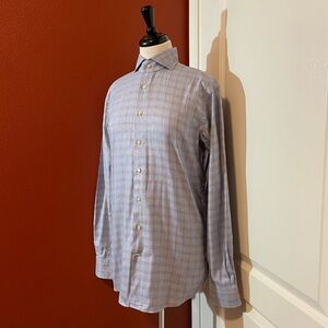Emanuel Berg Men’s Byron Modern Fit Light Blue Plaid 4Flex‎ Jersey Cotton Shirt